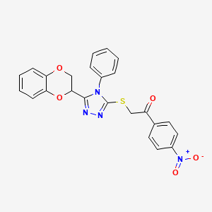 molecular formula C24H18N4O5S B4065664 2-{[5-(2,3-二氢-1,4-苯并二氧杂环-2-基)-4-苯基-4H-1,2,4-三唑-3-基]硫代}-1-(4-硝基苯基)乙酮 