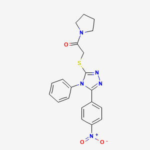 molecular formula C20H19N5O3S B4065728 3-(4-nitrophenyl)-5-{[2-oxo-2-(1-pyrrolidinyl)ethyl]thio}-4-phenyl-4H-1,2,4-triazole 