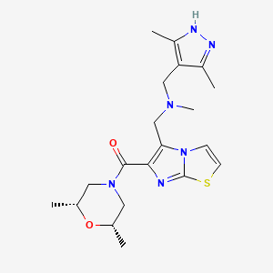molecular formula C20H28N6O2S B4065816 1-(6-{[(2R*,6S*)-2,6-二甲基-4-吗啉基]羰基}咪唑并[2,1-b][1,3]噻唑-5-基)-N-[(3,5-二甲基-1H-吡唑-4-基)甲基]-N-甲基甲胺 