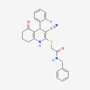 molecular formula C25H22FN3O2S B4065842 N-苄基-2-{[3-氰基-4-(2-氟苯基)-5-氧代-1,4,5,6,7,8-六氢-2-喹啉基]硫代}乙酰胺 
