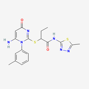 molecular formula C18H20N6O2S2 B4065881 2-{[6-amino-1-(3-methylphenyl)-4-oxo-1,4-dihydro-2-pyrimidinyl]thio}-N-(5-methyl-1,3,4-thiadiazol-2-yl)butanamide 