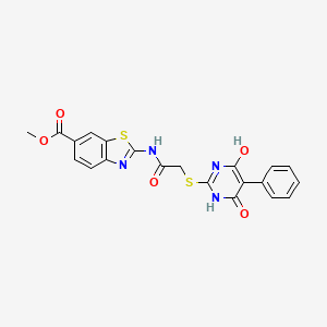 molecular formula C21H16N4O5S2 B4065895 methyl 2-({[(4-hydroxy-6-oxo-5-phenyl-1,6-dihydro-2-pyrimidinyl)thio]acetyl}amino)-1,3-benzothiazole-6-carboxylate 
