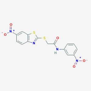2-({6-nitro-1,3-benzothiazol-2-yl}sulfanyl)-N-{3-nitrophenyl}acetamide