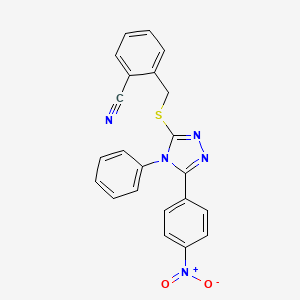 molecular formula C22H15N5O2S B4065997 2-({[5-(4-nitrophenyl)-4-phenyl-4H-1,2,4-triazol-3-yl]thio}methyl)benzonitrile 