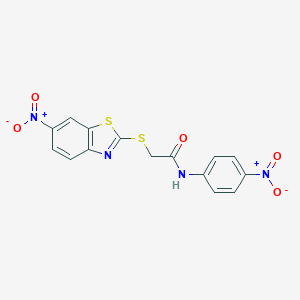 molecular formula C15H10N4O5S2 B406603 2-({6-nitro-1,3-benzothiazol-2-yl}sulfanyl)-N-{4-nitrophenyl}acetamide 