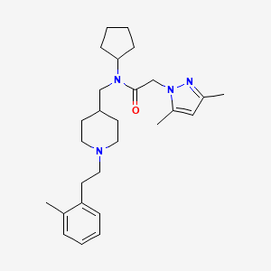 molecular formula C27H40N4O B4066226 N-环戊基-2-(3,5-二甲基-1H-吡唑-1-基)-N-({1-[2-(2-甲苯基)乙基]-4-哌啶基}甲基)乙酰胺 