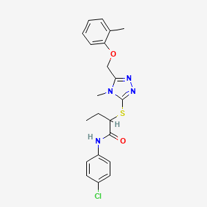 molecular formula C21H23ClN4O2S B4066244 N-(4-chlorophenyl)-2-({4-methyl-5-[(2-methylphenoxy)methyl]-4H-1,2,4-triazol-3-yl}thio)butanamide 