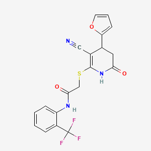 molecular formula C19H14F3N3O3S B4066267 2-{[3-氰基-4-(2-呋喃基)-6-氧代-1,4,5,6-四氢-2-吡啶基]硫代}-N-[2-(三氟甲基)苯基]乙酰胺 