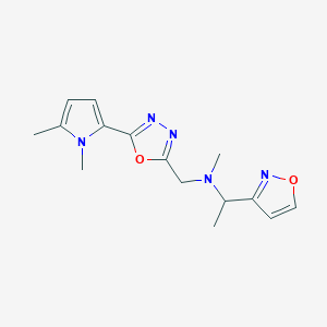 molecular formula C15H19N5O2 B4066474 N-{[5-(1,5-dimethyl-1H-pyrrol-2-yl)-1,3,4-oxadiazol-2-yl]methyl}-1-isoxazol-3-yl-N-methylethanamine 