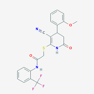 molecular formula C22H18F3N3O3S B4066497 2-{[3-cyano-4-(2-methoxyphenyl)-6-oxo-1,4,5,6-tetrahydro-2-pyridinyl]thio}-N-[2-(trifluoromethyl)phenyl]acetamide 