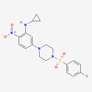molecular formula C19H21FN4O4S B4066506 N-环丙基-5-{4-[(4-氟苯基)磺酰基]-1-哌嗪基}-2-硝基苯胺 
