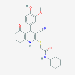 2-{[3-cyano-4-(4-hydroxy-3-methoxyphenyl)-5-oxo-1,4,5,6,7,8-hexahydro-2-quinolinyl]thio}-N-cyclohexylacetamide