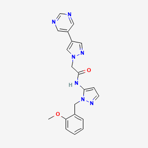 molecular formula C20H19N7O2 B4066658 N-[1-(2-methoxybenzyl)-1H-pyrazol-5-yl]-2-(4-pyrimidin-5-yl-1H-pyrazol-1-yl)acetamide 
