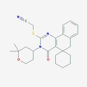 molecular formula C26H31N3O2S B406678 2-[3-(2,2-dimethyloxan-4-yl)-4-oxospiro[6H-benzo[h]quinazoline-5,1'-cyclohexane]-2-yl]sulfanylacetonitrile CAS No. 303013-91-4