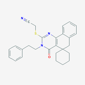 molecular formula C27H27N3OS B406679 2-[4-oxo-3-(2-phenylethyl)spiro[6H-benzo[h]quinazoline-5,1'-cyclohexane]-2-yl]sulfanylacetonitrile CAS No. 332024-87-0