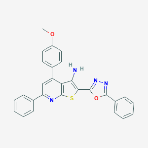 molecular formula C28H20N4O2S B406687 4-(4-Methoxyphenyl)-6-phenyl-2-(5-phenyl-1,3,4-oxadiazol-2-yl)thieno[2,3-b]pyridin-3-amine 