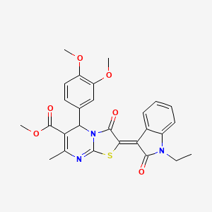 molecular formula C27H25N3O6S B4066870 methyl 5-(3,4-dimethoxyphenyl)-2-(1-ethyl-2-oxo-1,2-dihydro-3H-indol-3-ylidene)-7-methyl-3-oxo-2,3-dihydro-5H-[1,3]thiazolo[3,2-a]pyrimidine-6-carboxylate 