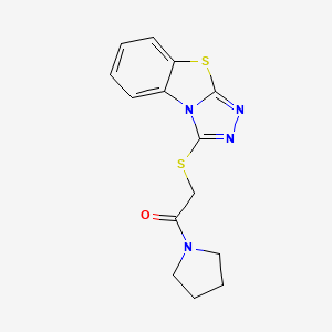 molecular formula C14H14N4OS2 B4066884 3-{[2-oxo-2-(1-pyrrolidinyl)ethyl]thio}[1,2,4]triazolo[3,4-b][1,3]benzothiazole 