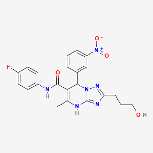 molecular formula C22H21FN6O4 B4066926 N-(4-fluorophenyl)-2-(3-hydroxypropyl)-5-methyl-7-(3-nitrophenyl)-4,7-dihydro[1,2,4]triazolo[1,5-a]pyrimidine-6-carboxamide 