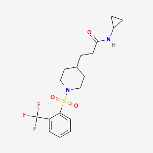 molecular formula C18H23F3N2O3S B4066956 N-环丙基-3-(1-{[2-(三氟甲基)苯基]磺酰基}-4-哌啶基)丙酰胺 