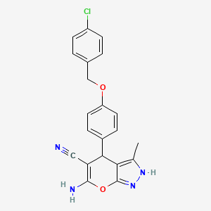 6-amino-4-{4-[(4-chlorobenzyl)oxy]phenyl}-3-methyl-1,4-dihydropyrano[2,3-c]pyrazole-5-carbonitrile
