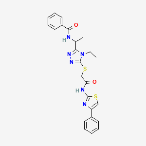 molecular formula C24H24N6O2S2 B4067055 N-{1-[4-ethyl-5-({2-oxo-2-[(4-phenyl-1,3-thiazol-2-yl)amino]ethyl}thio)-4H-1,2,4-triazol-3-yl]ethyl}benzamide 
