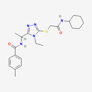molecular formula C22H31N5O2S B4067064 N-[1-(5-{[2-(cyclohexylamino)-2-oxoethyl]thio}-4-ethyl-4H-1,2,4-triazol-3-yl)ethyl]-4-methylbenzamide 