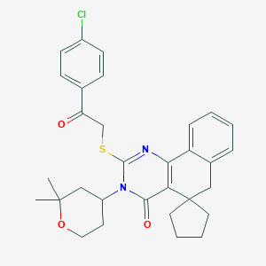 2-[2-(4-chlorophenyl)-2-oxoethyl]sulfanyl-3-(2,2-dimethyloxan-4-yl)spiro[6H-benzo[h]quinazoline-5,1'-cyclopentane]-4-one