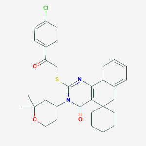 molecular formula C32H35ClN2O3S B406711 2-((2-(4-chlorophenyl)-2-oxoethyl)thio)-3-(2,2-dimethyltetrahydro-2H-pyran-4-yl)-3H-spiro[benzo[h]quinazoline-5,1'-cyclohexan]-4(6H)-one 
