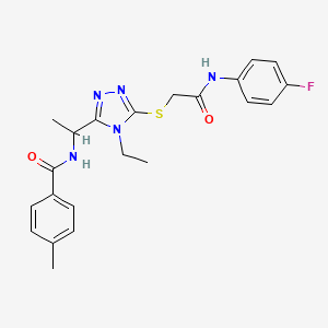 molecular formula C22H24FN5O2S B4067114 N-{1-[4-ethyl-5-({2-[(4-fluorophenyl)amino]-2-oxoethyl}thio)-4H-1,2,4-triazol-3-yl]ethyl}-4-methylbenzamide 