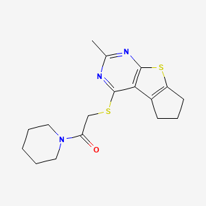 molecular formula C17H21N3OS2 B4067156 2-甲基-4-{[2-氧代-2-(1-哌啶基)乙基]硫代}-6,7-二氢-5H-环戊并[4,5]噻吩并[2,3-d]嘧啶 