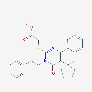 ethyl 2-[4-oxo-3-(2-phenylethyl)spiro[6H-benzo[h]quinazoline-5,1'-cyclopentane]-2-yl]sulfanylacetate