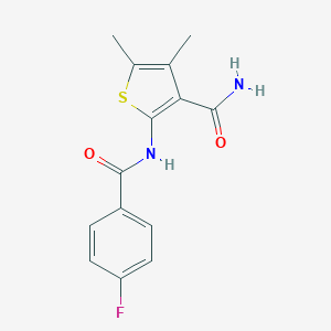 molecular formula C14H13FN2O2S B406722 2-[(4-Fluorobenzoyl)amino]-4,5-dimethyl-3-thiophenecarboxamide 