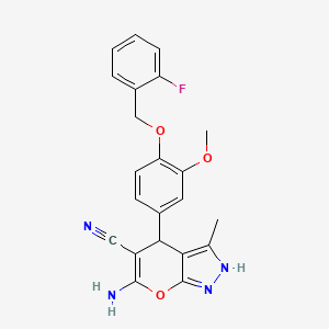 molecular formula C22H19FN4O3 B4067271 6-amino-4-{4-[(2-fluorobenzyl)oxy]-3-methoxyphenyl}-3-methyl-1,4-dihydropyrano[2,3-c]pyrazole-5-carbonitrile 
