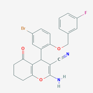 molecular formula C23H18BrFN2O3 B4067352 2-氨基-4-{5-溴-2-[(3-氟苄基)氧基]苯基}-5-氧代-5,6,7,8-四氢-4H-色烯-3-甲腈 