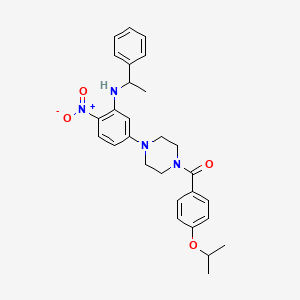 molecular formula C28H32N4O4 B4067497 5-[4-(4-isopropoxybenzoyl)-1-piperazinyl]-2-nitro-N-(1-phenylethyl)aniline 