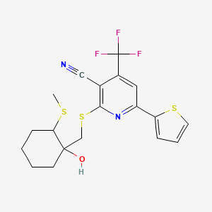 molecular formula C19H19F3N2OS3 B4067522 2-({[1-hydroxy-2-(methylthio)cyclohexyl]methyl}thio)-6-(2-thienyl)-4-(trifluoromethyl)nicotinonitrile 