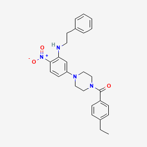molecular formula C27H30N4O3 B4067527 5-[4-(4-乙基苯甲酰)-1-哌嗪基]-2-硝基-N-(2-苯乙基)苯胺 