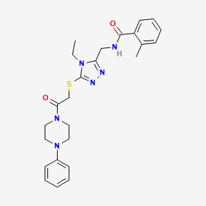molecular formula C25H30N6O2S B4067649 N-[(4-ethyl-5-{[2-oxo-2-(4-phenyl-1-piperazinyl)ethyl]thio}-4H-1,2,4-triazol-3-yl)methyl]-2-methylbenzamide 