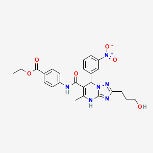 molecular formula C25H26N6O6 B4067653 ethyl 4-({[2-(3-hydroxypropyl)-5-methyl-7-(3-nitrophenyl)-4,7-dihydro[1,2,4]triazolo[1,5-a]pyrimidin-6-yl]carbonyl}amino)benzoate 