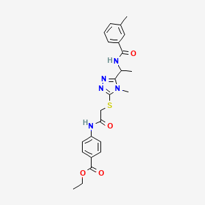 molecular formula C24H27N5O4S B4067680 ethyl 4-({[(4-methyl-5-{1-[(3-methylbenzoyl)amino]ethyl}-4H-1,2,4-triazol-3-yl)thio]acetyl}amino)benzoate 