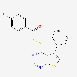 molecular formula C21H15FN2OS2 B4067816 1-(4-fluorophenyl)-2-[(6-methyl-5-phenylthieno[2,3-d]pyrimidin-4-yl)thio]ethanone 