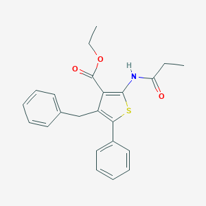 molecular formula C23H23NO3S B406783 Ethyl 5-phenyl-4-(phenylmethyl)-2-(propanoylamino)thiophene-3-carboxylate 