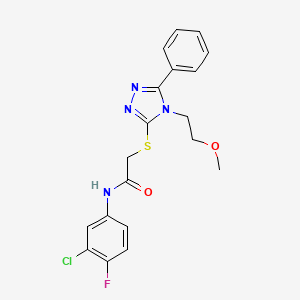 molecular formula C19H18ClFN4O2S B4067856 N-(3-chloro-4-fluorophenyl)-2-{[4-(2-methoxyethyl)-5-phenyl-4H-1,2,4-triazol-3-yl]thio}acetamide 