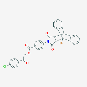molecular formula C33H21BrClNO5 B406793 2-(4-Chlorophenyl)-2-oxoethyl 4-(1-bromo-16,18-dioxo-17-azapentacyclo[6.6.5.0~2,7~.0~9,14~.0~15,19~]nonadeca-2,4,6,9,11,13-hexaen-17-yl)benzoate (non-preferred name) 