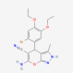 molecular formula C18H19BrN4O3 B4067936 6-amino-4-(2-bromo-4,5-diethoxyphenyl)-3-methyl-1,4-dihydropyrano[2,3-c]pyrazole-5-carbonitrile 