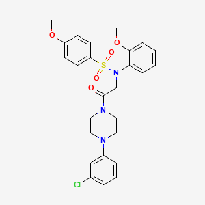 molecular formula C26H28ClN3O5S B4068079 N-{2-[4-(3-Chloro-phenyl)-piperazin-1-yl]-2-oxo-ethyl}-4-methoxy-N-(2-methoxy-phenyl)-benzenesulfonamide 