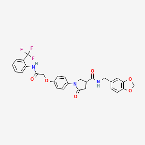 molecular formula C28H24F3N3O6 B4068134 N-(1,3-benzodioxol-5-ylmethyl)-5-oxo-1-[4-(2-oxo-2-{[2-(trifluoromethyl)phenyl]amino}ethoxy)phenyl]-3-pyrrolidinecarboxamide 