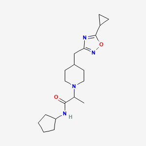 molecular formula C19H30N4O2 B4068182 N-cyclopentyl-2-{4-[(5-cyclopropyl-1,2,4-oxadiazol-3-yl)methyl]piperidin-1-yl}propanamide 