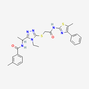 molecular formula C26H28N6O2S2 B4068196 N-{1-[4-ethyl-5-({2-[(5-methyl-4-phenyl-1,3-thiazol-2-yl)amino]-2-oxoethyl}thio)-4H-1,2,4-triazol-3-yl]ethyl}-3-methylbenzamide 